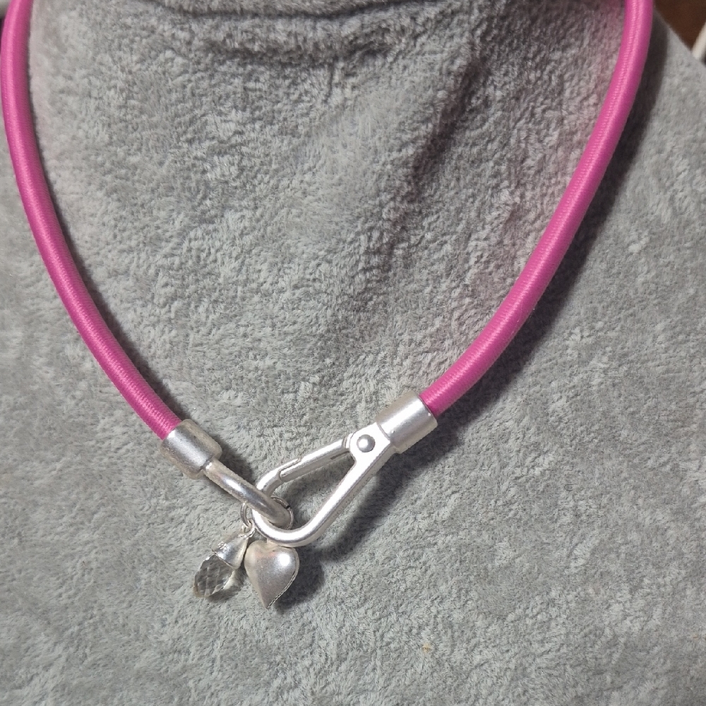 Chic Pink and Silver Necklace with Heart Charm